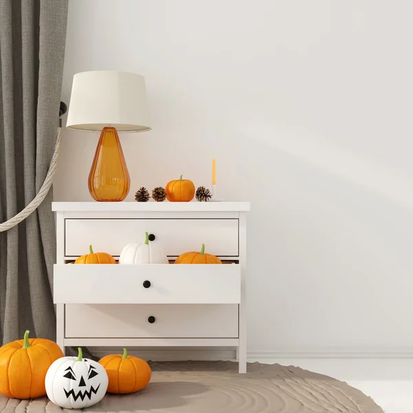 Decoración interior para Halloween con cómoda blanca —  Fotos de Stock