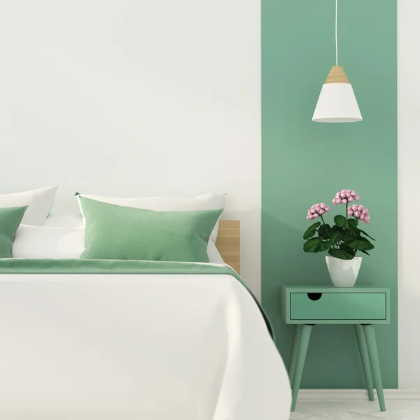 Κομψό υπνοδωμάτιο με πράσινη διακόσμηση — Φωτογραφία Αρχείου