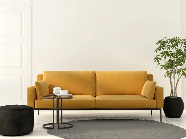 Living room with yellow sofa — Stock Photo, Image