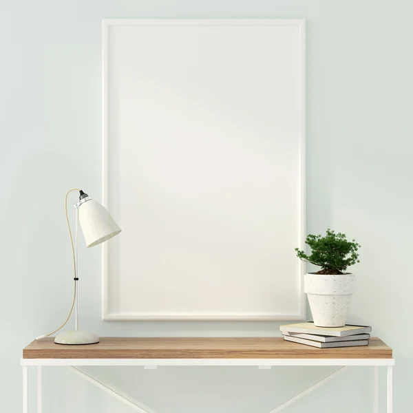 Mock up poster and a wooden table — Stock Photo, Image
