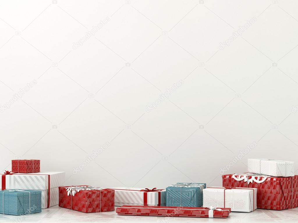 Gifts near a white wall