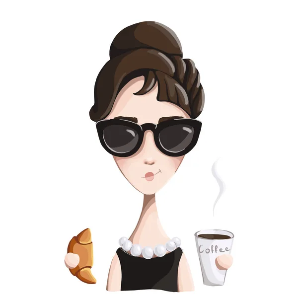 Elegante dame met een croissant en koffie — Stockfoto