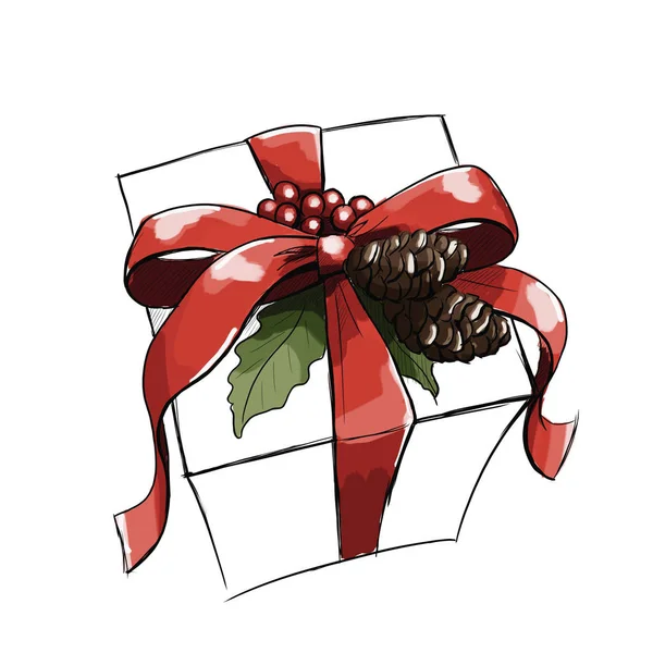 Gift with a red bow — Stock Photo, Image