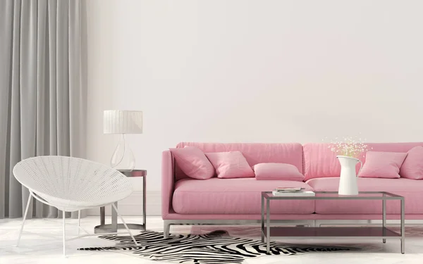 Wohnzimmer mit rosa Sofa — Stockfoto