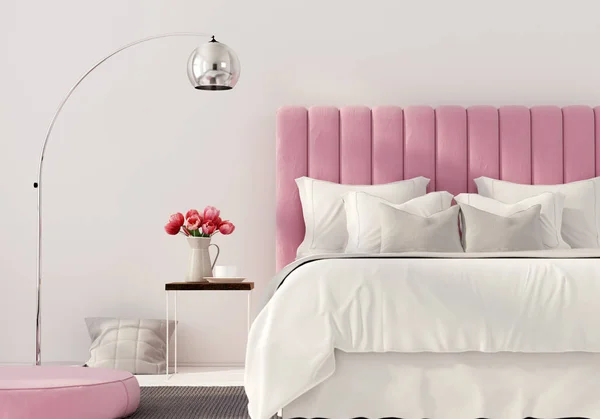 Camera da letto moderna con letto rosa — Foto Stock