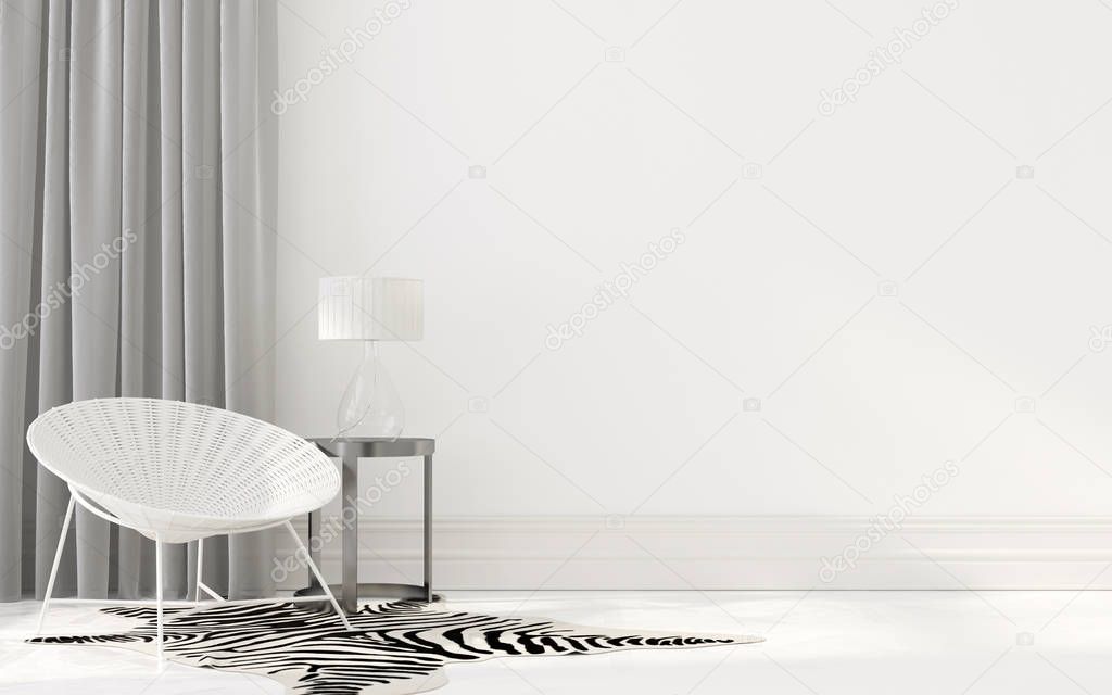 White interior with wicker chair