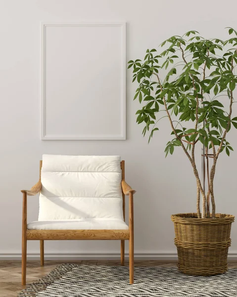 Mock up interieur met houten fauteuil — Stockfoto
