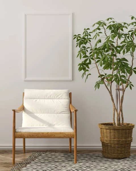 Maquette Intérieur avec fauteuil en bois — Photo