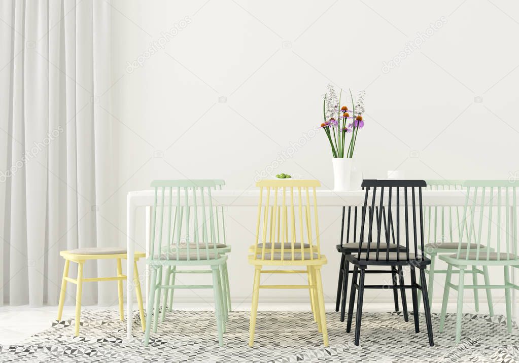 Dining room with colored chairs