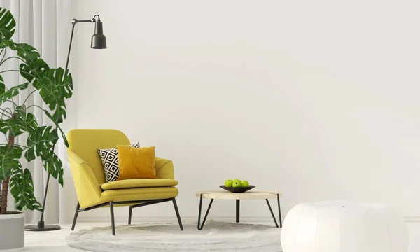 Barevný interiér s žluté křeslo — Stock fotografie