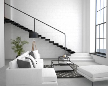 Loft tarzı hafif renklerde dairenin iç