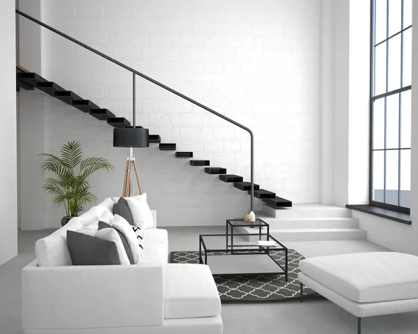 Interior do apartamento em estilo loft em cores claras — Fotografia de Stock