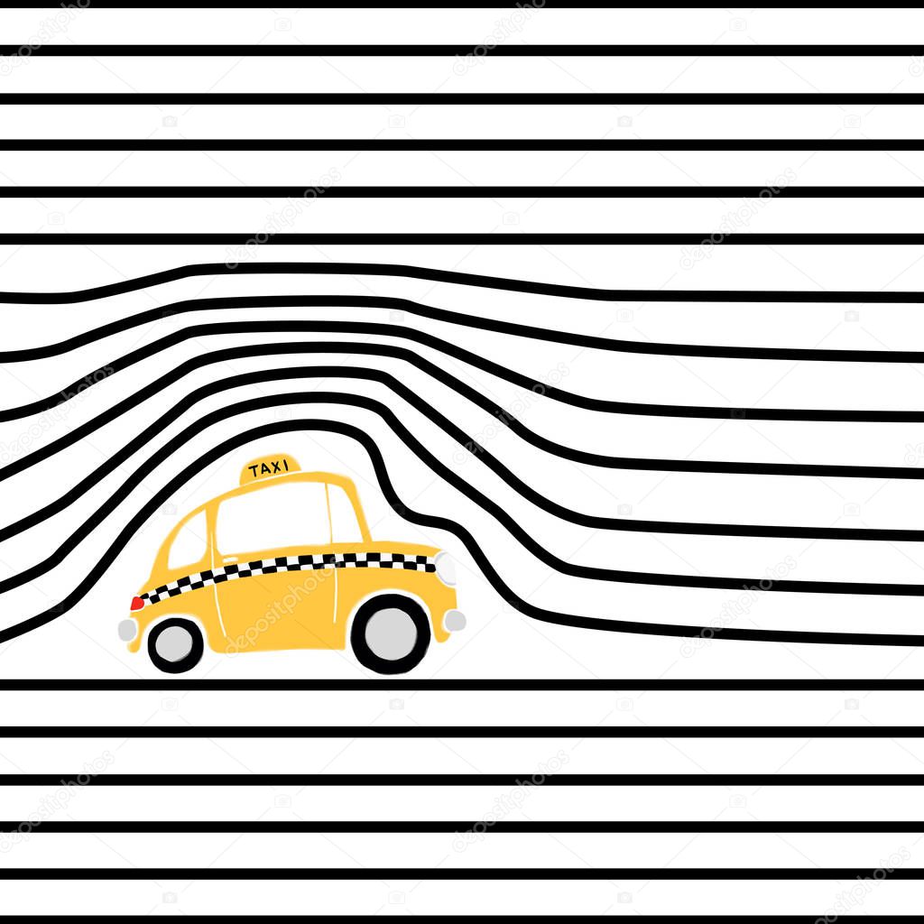 Pattern with black stripes and a yellow taxi