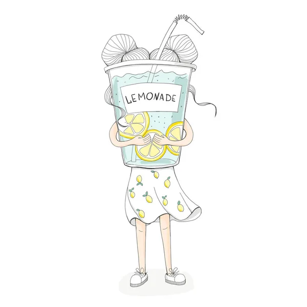 음료의 큰 유리 소녀 — 스톡 사진