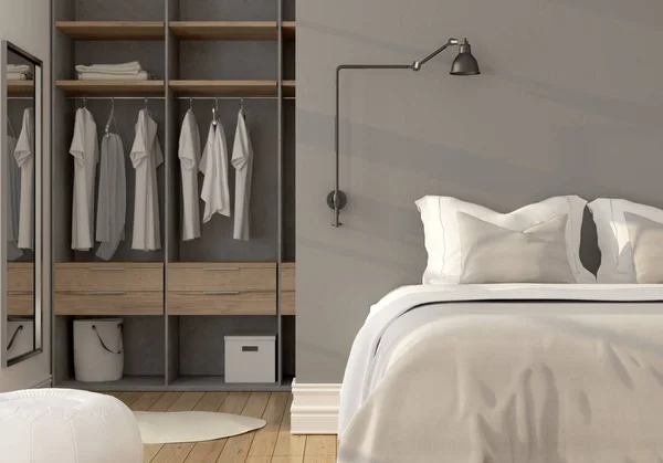 Интерьер спальни с гардеробом — стоковое фото