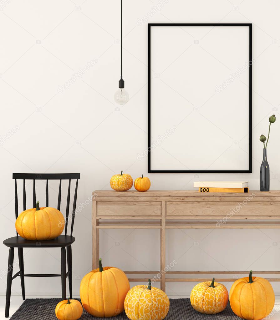 Mock up interior with pumpkins 
