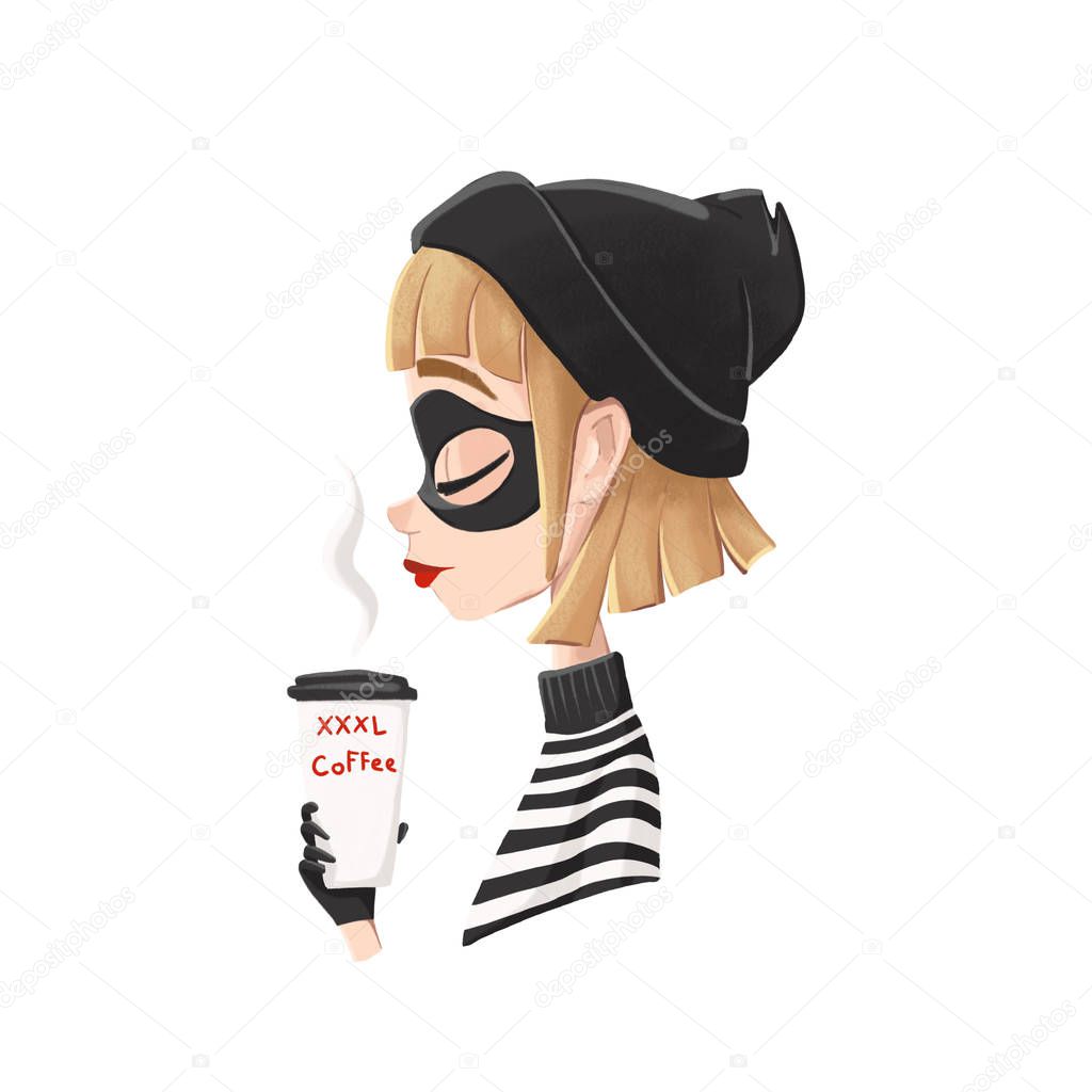 Profile of a robber girl and coffee