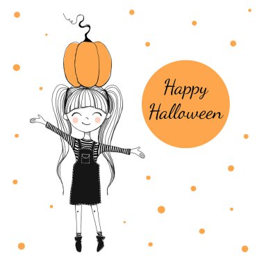 Kafasında balkabağı olan bir kız.