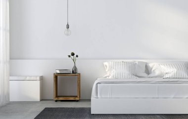 Beyaz minimalist yatak odası 