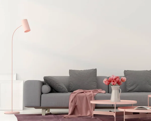 Living room with a grey sofa — Stock Photo, Image