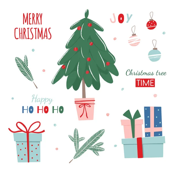Boldog karácsonyi sablon betűkkel és hagyományos ünnepi — Stock Vector