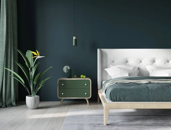 Camera da letto vicino alla finestra in verde scuro e beige chiaro — Foto Stock
