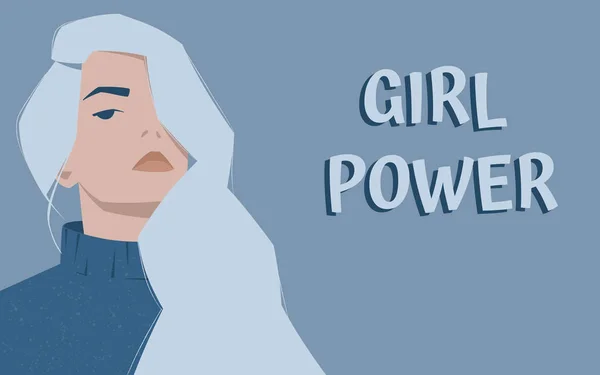 Mädchen mit hellblauen Haaren und dominierendem Blick. international — Stockvektor