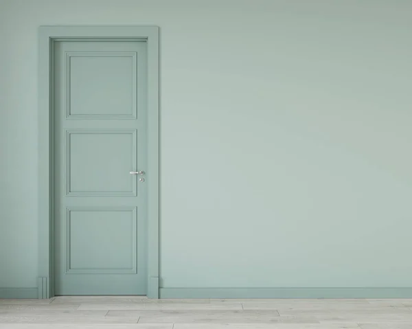 Interior Empty Wall Door Neo Mint Color Parquet Illustration Render — Stockfoto