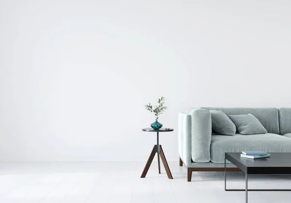 Innenraumgestaltung Mit Weichem Sofa Und Tischen Auf Weißem Wandhintergrund Illustration — Stockfoto
