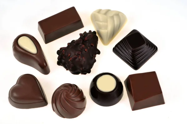 Sortiment Čokolády Detailu Bílém Pozadí — Stock fotografie