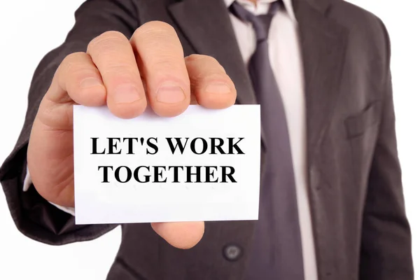 Recruiter Holding Card Which Written Let Work Together — Stock Photo, Image