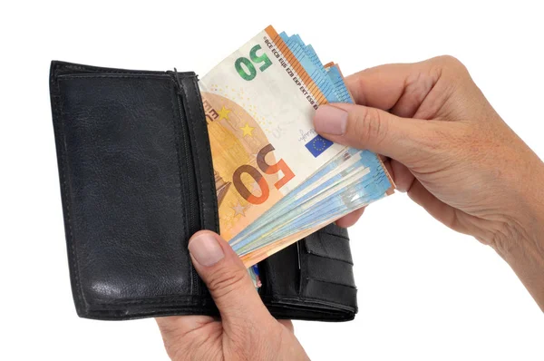 Pulled Out Euro Banknotes Wallet Close White Background — Stock Photo, Image