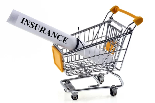 Insurance Contract Supermarket Cart Close White Background — Stock Photo, Image