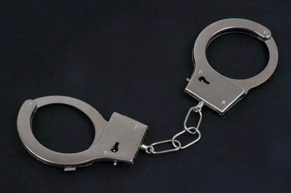 Handcuffs Close Black Background — 스톡 사진