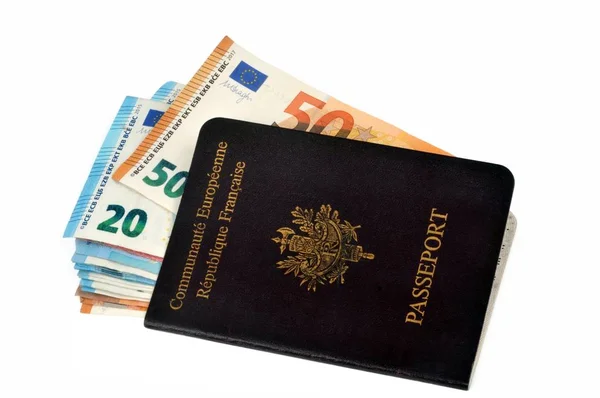 Euro Banknotes European Passport Close White Background — Stock Photo, Image