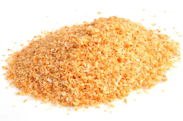 Garlic powder close-up on white background
