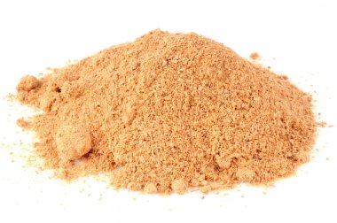 Ginger powder close-up on white background 