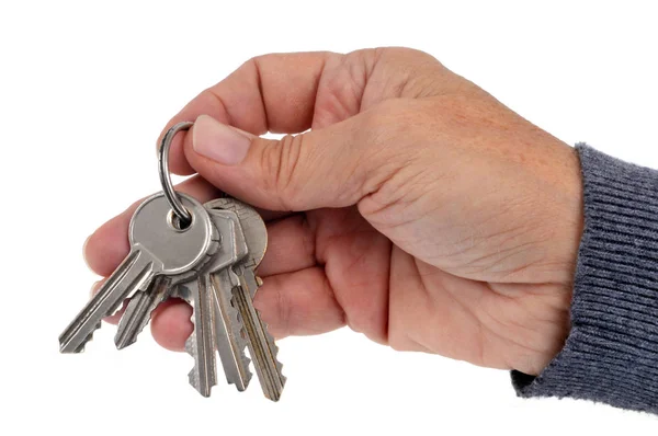 Bunch Keys Hand Close White Background — Stock Photo, Image