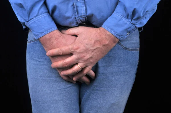 Man Having Urge Urinate Holding Lower Abdomen — 스톡 사진
