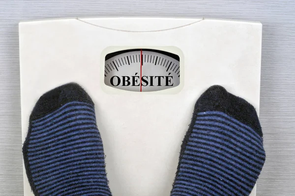 Concetto Sovrappeso Con Una Scala Che Indica Obesità — Foto Stock