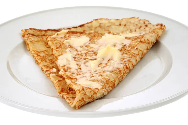 Homemade Crepe Butter Close White Background — 스톡 사진