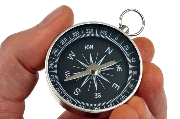 Compass Hand Close White Background — 스톡 사진