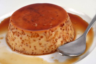 Egg custard served on a plate close-up 
