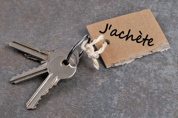 Bunch Keys Label Written Buy — Stock Photo, Image