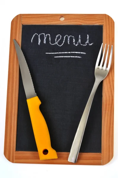 Menu Written School Slate Cutlery — Stock Photo, Image