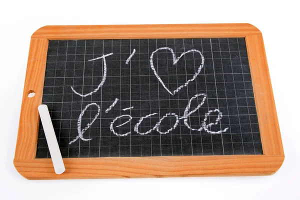 I love school written on a school slate with chalk