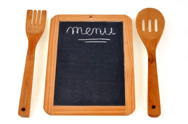 Menu Written School Slate Wooden Cutlery Side — Stockfoto