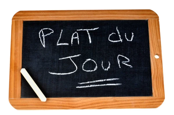 Plat Jour Écrit Sur Une Ardoise École Avec Une Craie — Photo