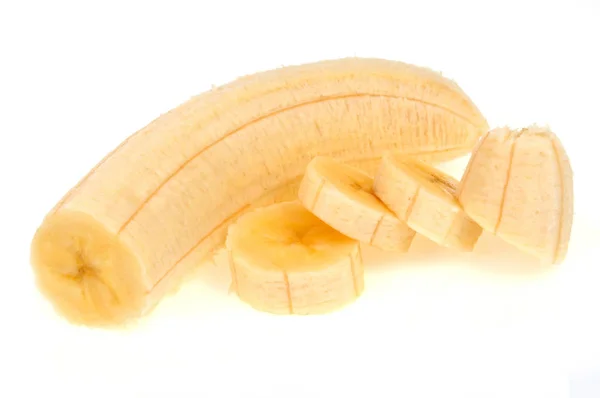 Banana Peeled Cut Pieces Close White Background — 图库照片