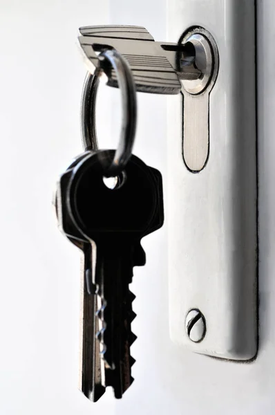 Bunch Keys Front Door Close — Stock Photo, Image